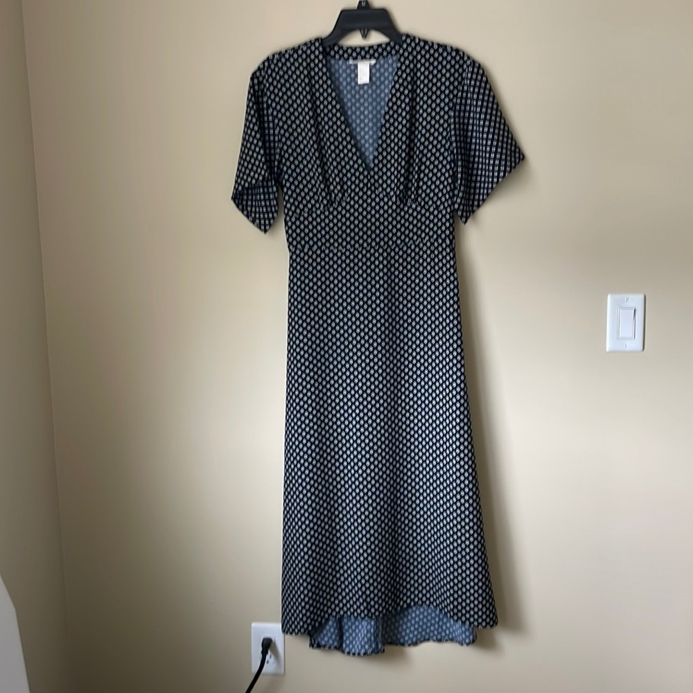 Printed Navy Midi Dress